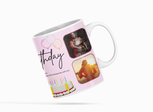 Friday birthday mug right side with cake and balloons clipart